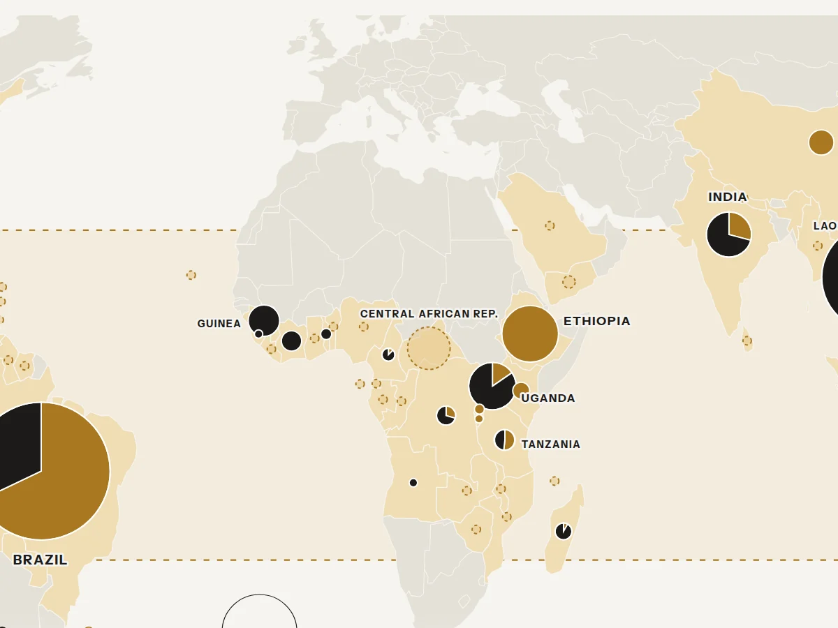 Detail of the poster: the coffee belt across Africa and Asia, with production circles by country